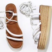 Resim Bueno Shoes Beyaz Deri Kadın Dolgu Topuklu Espadril Sandalet 01wu6100 