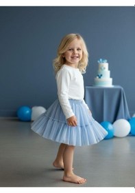 Resim Zekids Kız Bebek Beli Lastikli Katkat Mavi Tütü Etek-16544 Mavi 