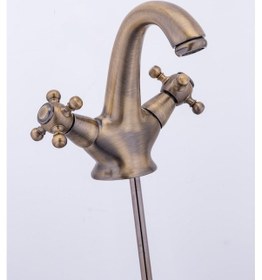 Resim İsaoğlu Yapı Bakır Lavabo Bataryası Bronz Musluk Klasik Özel Tasarım Armatür Mat Bakır Banyo Musluğu Vintage Bakır 