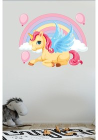 Resim Unicorn Gökkuşağı Ve Balonlar Çocuk Odası Duvar Sticker Seti (492183385) 