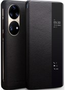 Resim Huawei P50 Pro İçin Qıalıno Üst Katman Dana Derisi Deri Telefon Kılıfı Koruyucu Görünüm Penceresi İle 