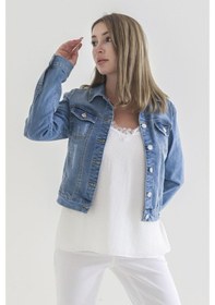 Resim Power Streç Yıpratmalı Bleach Washing Denim Ceket 0922 Mavi 