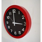 Resim Bahat Tedarik Otel Salon Ofis Duvar Saati Camlı Kırmızı Metal Çerçeve 36 Cm 