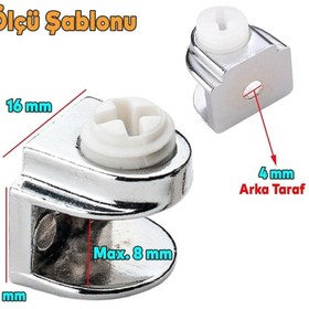 Resim Badem10 Raf Ahşap Cam Tutucu Cam Etejer Düz Metal Krom Plastik Vidalı (4 Adet) 