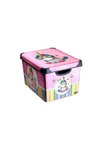 Resim Style Box Retro Unicorn Desenli 20 L Dekoratif Oyuncak Ve Saklama Kutusu Pembe 