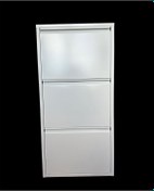 Resim 3'lü Metal Ayakkabılık Beyaz- 3 Kapaklı Beyaz 