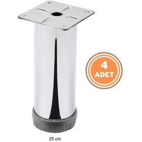 Resim 4 Adet Mobilya Ayağı Metal 25 Cm Alttan Ayarlı 42 Mm Krom Ayak 