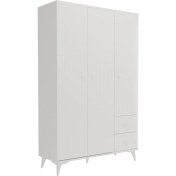 Resim Kzn Home Akasya 3 Kapaklı 2 Çekmeceli Mdf Gardrop Elbise Dolabı Beyaz - Tamamı 1. Kalite Mdf 