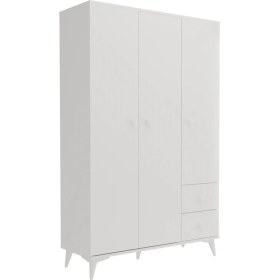 Resim Kzn Home Akasya 3 Kapaklı 2 Çekmeceli Mdf Gardrop Elbise Dolabı Beyaz - Tamamı 1. Kalite Mdf 