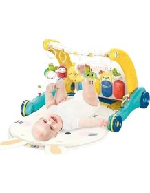 Resim Varyant Store BIB6015 -Piyanolu 2 In 1 Bebek Yürüteci ve Tavşan Desenli Mavi Oyun Halısı 