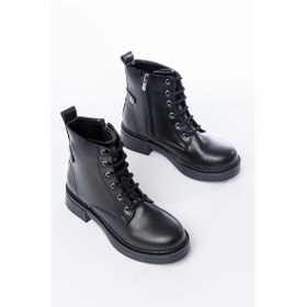 Resim 02-2003 Siyah Bağcıklı Fermuarlı Günlük Kadın Bot Beyaz 