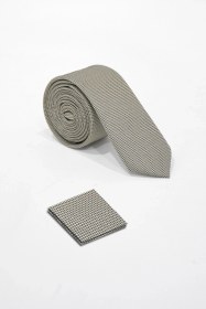 Resim Veaven Erkek Nokta Dokulu Kravat Ve Mendil Seti Vavn008-0000002-1 Gri Gri 