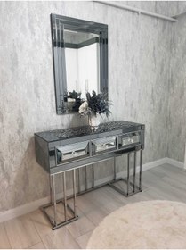 Resim Dinç Metal Sehpa Özel Üretim Mdf Füme Ayna - Gümüş Dresuar Takımı 
