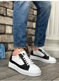 Resim Ba0323 Boa Kalın Tırtık Yüksek Taban Beyaz Siyah Bağcıklı Spor Erkek Ayakkabı 