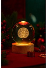 Resim Kişiye Özel 3d Karahindiba Temalı Kristal Küre Led Gece Lambası Usb'li Ahşap Standlı Led Lamba 