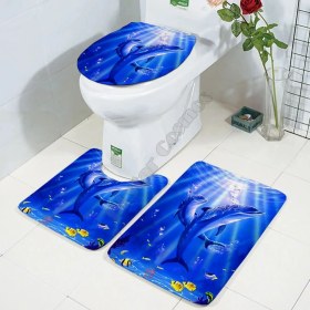 Resim DouranShop No.10 Stili Yunus Üç Parçalı Set 3D Baskılı Banyo Ayaklı Halı Kapak Tuvalet Kapağı Banyo Paspas Seti 2 (Yurt Dışından) 