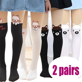 Resim 2'li Paket Kızlar İçin Sevimli Ayı & Köpek Desenli Diz Üstü Çoraplar - Kalp & Pati Baskılı Karikatür Hayvan Bacak Isıtıcıları, Sadece Elde Yıkanır Dans Çorapları (Beyaz/Siyah) 