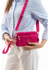 Resim Nemo Bags Fuşya Unisex Cüzdan, 4 Gözlü, Telefonluk, Crinkle Kumaş, Çapraz Askılı Omuz Çantası, 20x12cm Fuşya 
