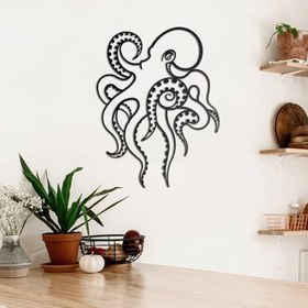 Resim BONPERLA Karmaşık Metal Ahtapot Duvar Sanatı - Sahil Evi, Banyo, Oturma Odası için Kabile Okyanusu Deniz Dekoru - Eşsiz Denizcilik Siyah Metal Heykel (60 cm x 45 cm) 