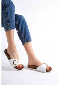 Resim Grazia Kadın Kalın Tek Toka Beyaz Terlik Beyaz 