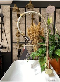 Resim İsaoğlu Yapı Parlak Gold Endüstriyel Oynar Başlıklı Mutfak Bataryası Altın Evye Musluğu Gold Mutfak Bataryası Gold 