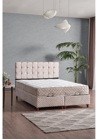 Resim Bengü Çift Kişilik Baza Başlık Yatak Seti Krem 150 200 