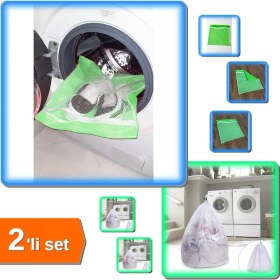 Resim Hereveoyuncak Yeşil Hassas Fermuarlı Ayakkabı Çamaşır Yıkama Filesi + Çamaşır Yıkama Filesi - Büyük Boy - 2li Set 