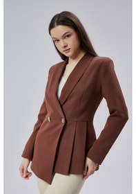 Resim Kahverengi Regular Fit Pile Detaylı Blazer Ceket Kahverengi 