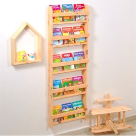 Resim MiniWood Çocuk Odası Eğitici Montessori Mobilya Kitaplık Raf Duvar Rafı 5 Li 
