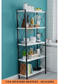 Resim Çok Amaçlı Mutfak Rafı 5 Katlı Metal İskeletli Modern Erzak Dolabı Düzenleyici Raf Ünitesi Beyaz 