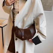 Resim Kadın Moda Omuz Çantası, Suni Kadife ve Düz Renk, Fermuar Kapak, Kumaş Astar, Boyalı Kenar, Günlük ve Özel Durumlar İçin Çok Yönlü - Siyah/Buruk/Kahverengi/Bej 