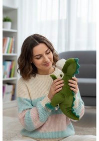 Resim Yeşil Sevimli Dinozor Peluş Oyuncak 40 Cm Uyku Arkadaşı Hediyelik Çok Renkli 