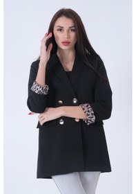 Resim Siyah Şal Yaka Leopar Astarlı Kruvaze Ceket 39711561.01 Siyah 