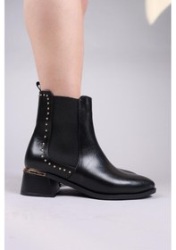 Resim Bruce Trok Ve Lastik Detaylı Topuklu Bot Siyah-8468 Siyah 