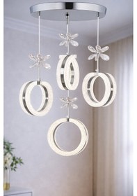 Resim 4'lü Alyans Krom 3 Renk Modlu Kristal Taşlı Ledli Avize Gümüş 