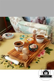 Resim Kahve Sunum Tepsisi -çay Kahve- Rustik Keyifzade - Porselen Kulp - Birliktelik Temalı Sunum Tepsi 