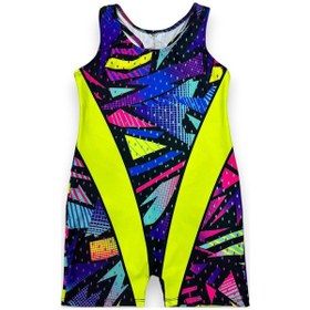 Resim Lolliboomkids Kız Çocuk Neon Renkler Geometrik Desen Geçişli Yüzücü Tarz Mayo Neon Sarı 