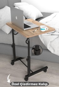 Resim Depolife Eğim Yükseklik Ayarlı Laptop Sehpası Kahvaltı Ders Çalışma Bilgisayar Masası Metal Ayak Tekerlekli 