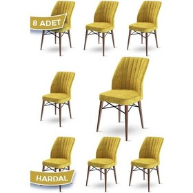 Resim Canisa Flex Serisi, Üst Kalite Mutfak Sandalyesi, 8 Adet Hardal Sandalye, Gürgen Ceviz Ahşap Ayak Sandalye Hardal Ayaklar Ceviz 