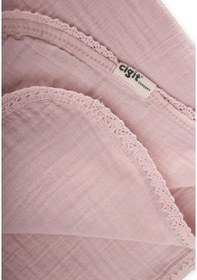 Resim Dantel İşlemeli Tekkat Müslin Battaniye 100x100 CM +/- 3 Cm Pudra Pembe Pudra 
