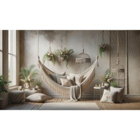 Resim Venspor Vintage Hamak ve Çiçekli Arkaplan, 200x150cm, Fon, Duvar Örtüsü 