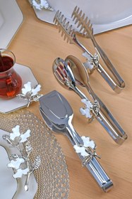 Resim Glore P05-012-Beyaz Kelebek Platin 3lü Maşa Seti 