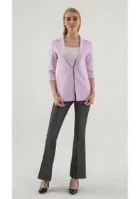 Resim Kapri Truvakar Kol Süs Cepli Kopçalı Ofis Blazer Kumaş Ceket-Lila 