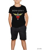 Resim Bon Jovi Hearth Siyah Çocuk Tişört Beyaz 