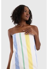 Resim Benetton Home Banyo Peştemal Havlu Çizgili Yeşil Sarı Mavi %100 Pamuk 80x165 Cm Çok Renkli 