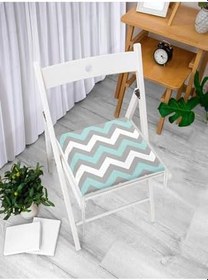 Resim RealHomes Gri Turkuaz Zikzak Desenli Dijital Baskılı Fermuarlı Sandalye Minderi 
