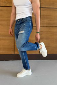 Resim YIRTIK PAÇA DETAYLI BOYFRİEND PANTOLON • LACİVERT 3378 - 32 