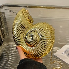 Resim 2024 Yeni Altın Akrilik Deniz Kabuğu Çapraz Askılı Çanta - Çıkarılabilir Zincir Kayışlı ve Manyetik Kapamalı, Spiral Desenli Parlak Moda Omuz Çantası, Kadınlar için Çok Amaçlı Günlük veya Akşam Aksesuarı, Benzersiz El Çantası, Şık ve Dayanıklı Malzeme, Trendy Kadın Çantası 