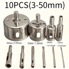 Resim 10 adet 3Mm -50Mm Elmas Kaplı Delik Testere Çekirdek Matkap Uçları Seramik Karolar, Mermer, Cam ve Seramikler için. 1/Set Hazır 