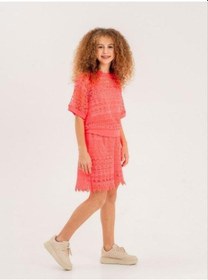 Resim Kız Çocuk Dantel Yarım Kol Bluz-13929-neon Pembe Neon Pembe 